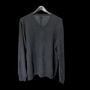 100% Cashmere V-Neck Sweater Charcoal Grey Knit Pullover XL/XXL